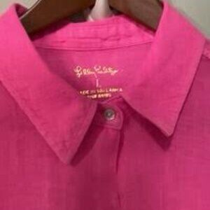 Lilly P Pink linen Blouse. Size L